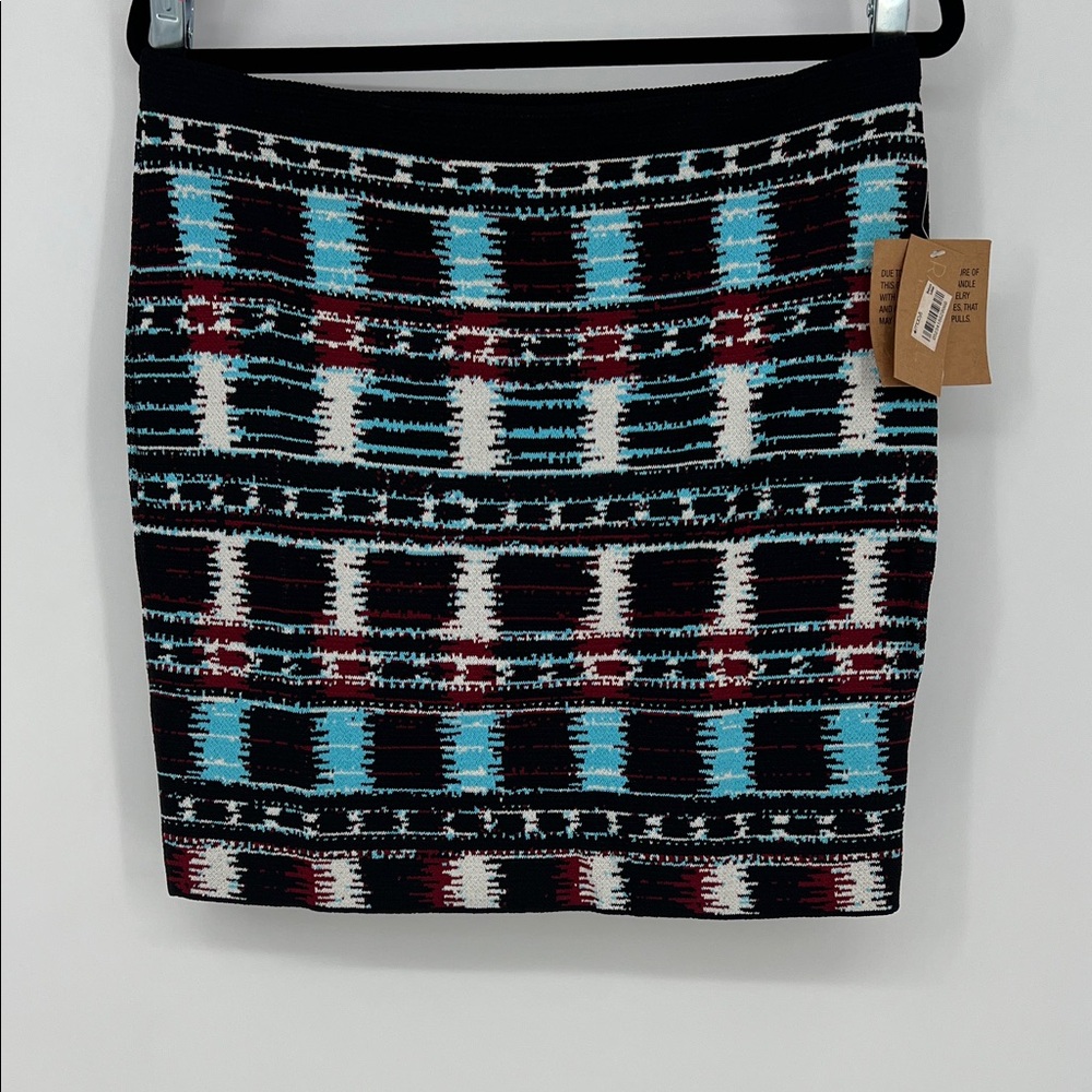 RACHEL Rachel Roy Black and Blue Patterned Pencil Skirt Women’s Large